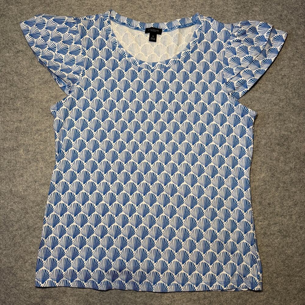 ANN TAYLOR FACTORY Women XS Blouse Seashell Print Blue White